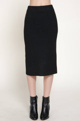 Pencil Midi Sweater Skirt with Back Slit: BRN-caramel brown / S