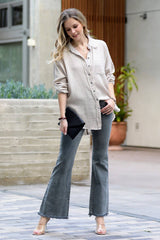 `Oversized Raw Edge Shirt W/ Back Patch Zenana: LT GREY-153903 / S