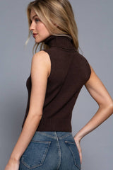 Sleeveless Turtle Neck Sweater Top: IVY-ivory / S