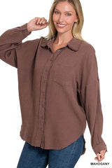 `Oversized Raw Edge Shirt W/ Back Patch Zenana: LTOLIVE-149497 / S