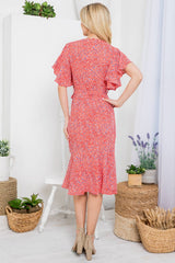 Flurries of dots Print Faux Wrap Dress