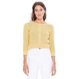 3/4 Sleeve Crewneck Knit Cropped Cardigan Sweater MK3514: WHITE / L