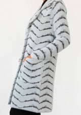 Fuzzy Chevron Jacquard Button Front Cardigan: Cream/Black / M