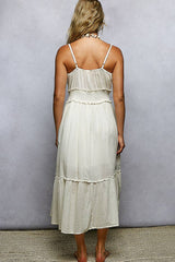 V-neck Sleeveless Smocked Band Ruffle Woven Dress