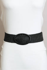 Raffia Oval Buckle Belt - Eco Chic: Black