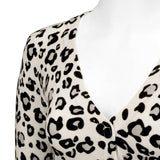 Leopard 3/4 Sleeve V-Neck Buttoned Sweater Cardigan CO078LEO: IVORY/GREY / XL