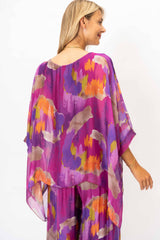 Women Printed Silk Kaftan: Burgundy
