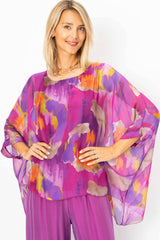 Women Printed Silk Kaftan: Burgundy