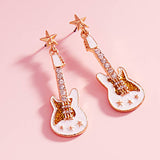 Stone Embellished Glittered Enamel Guitar Dangle Earrings
: Black