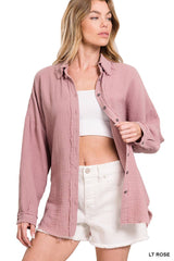 `Oversized Raw Edge Shirt W/ Back Patch Zenana: LTOLIVE-149497 / L