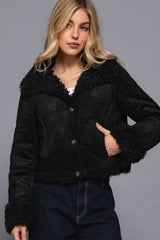 Long Sleeve Inside Fur Detail Penny Lane Suede Short Jacket: BLK-black / S