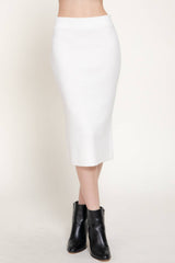 Pencil Midi Sweater Skirt with Back Slit: BRN-caramel brown / M