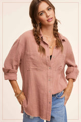 SRT7448-Crinkled Gauze Button Down Shirt 4th of july: White / S