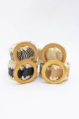 Whipstitch Raffia Belt with Wooden Round Buckle: Natural