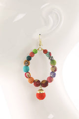 Handmade Beaded Hoop Earrings with Drop Accent: MULTI(MUL)