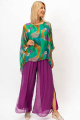 Women Printed Silk Kaftan: Burgundy