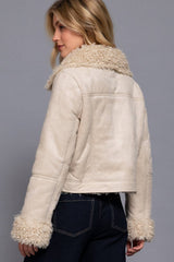 Long Sleeve Inside Fur Detail Penny Lane Suede Short Jacket: BLK-black / M