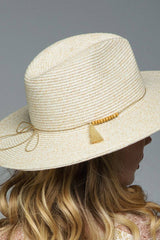 Duo-Tone Panama Hat with Wood Beads: BROWN / 2 / ONE SIZE (OS)