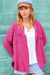 SRT7448-Crinkled Gauze Button Down Shirt 4th of july: White / L