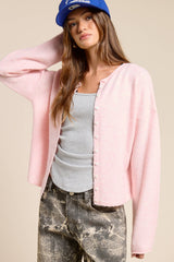 Essential Button Down Cardigan Top: Basil / M