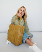 Margie Handcrafted Leather Tote Bag: Aqua