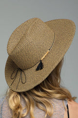 Duo-Tone Panama Hat with Wood Beads: NATURAL / 2 / ONE SIZE (OS)