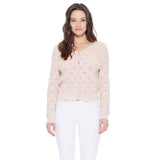 Lace Pattern V-Neck Scallop Hem Button Down Cardigan MK3659: SAGE / S