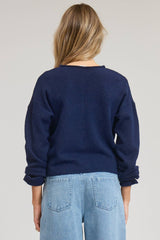 Essential Button Down Cardigan Top: Ocean / M