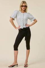 Puff Sleeve Ruffle Hem Knit Cardigan: Rust Brown / M