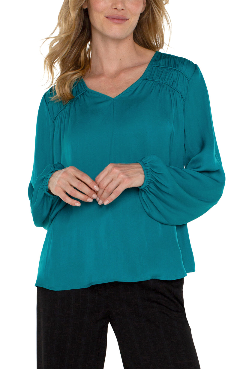 Long Sleeve V-neck Woven Blouse