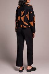 OVERSIZED MOCK NECK ABSTRACT PRINT SWEATER