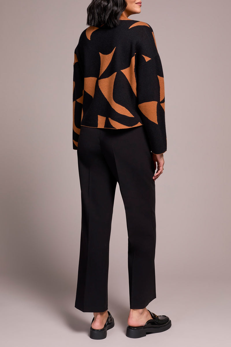 OVERSIZED MOCK NECK ABSTRACT PRINT SWEATER