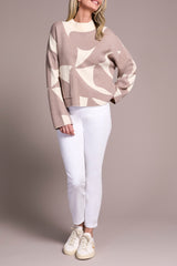 OVERSIZED MOCK NECK ABSTRACT PRINT SWEATER