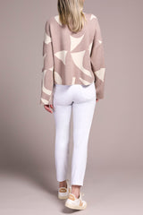 OVERSIZED MOCK NECK ABSTRACT PRINT SWEATER