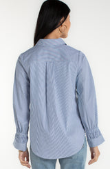 Adjustable Sleeve Button Front Woven Top