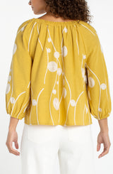 Yellow with Cream Embroidery Woven Top
