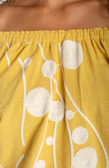 Yellow with Cream Embroidery Woven Top