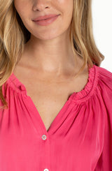3/4 Sleeve Button Front Top W/ Ruffle Details
