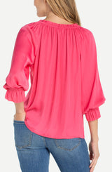 3/4 Sleeve Button Front Top W/ Ruffle Details