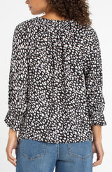 3/4 Sleeve Button Front Top W/ Ruffle Details