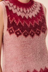 FUZZY SOFT-KNIT FAIR ISLE SWEATER VEST
