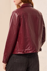 LINED FAUX LEATHER BUTTON FRONT JACKET