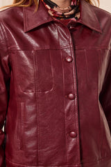 LINED FAUX LEATHER BUTTON FRONT JACKET