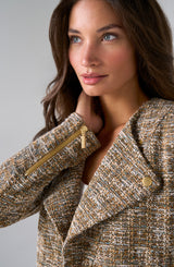 Collarless Tweed Moto Jacket