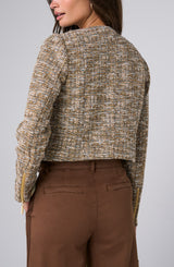 Collarless Tweed Moto Jacket
