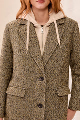 TAILORED HERRINGBONE CAR COAT WITH REMOVABLE FOOLER HOODIE