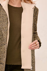 TAILORED HERRINGBONE CAR COAT WITH REMOVABLE FOOLER HOODIE