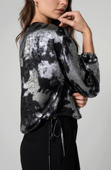 Long Sleeve One Shoulder Woven Top W/ Ties