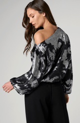 Long Sleeve One Shoulder Woven Top W/ Ties