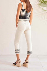 Audrey Embroidered Straight Crop Jeans